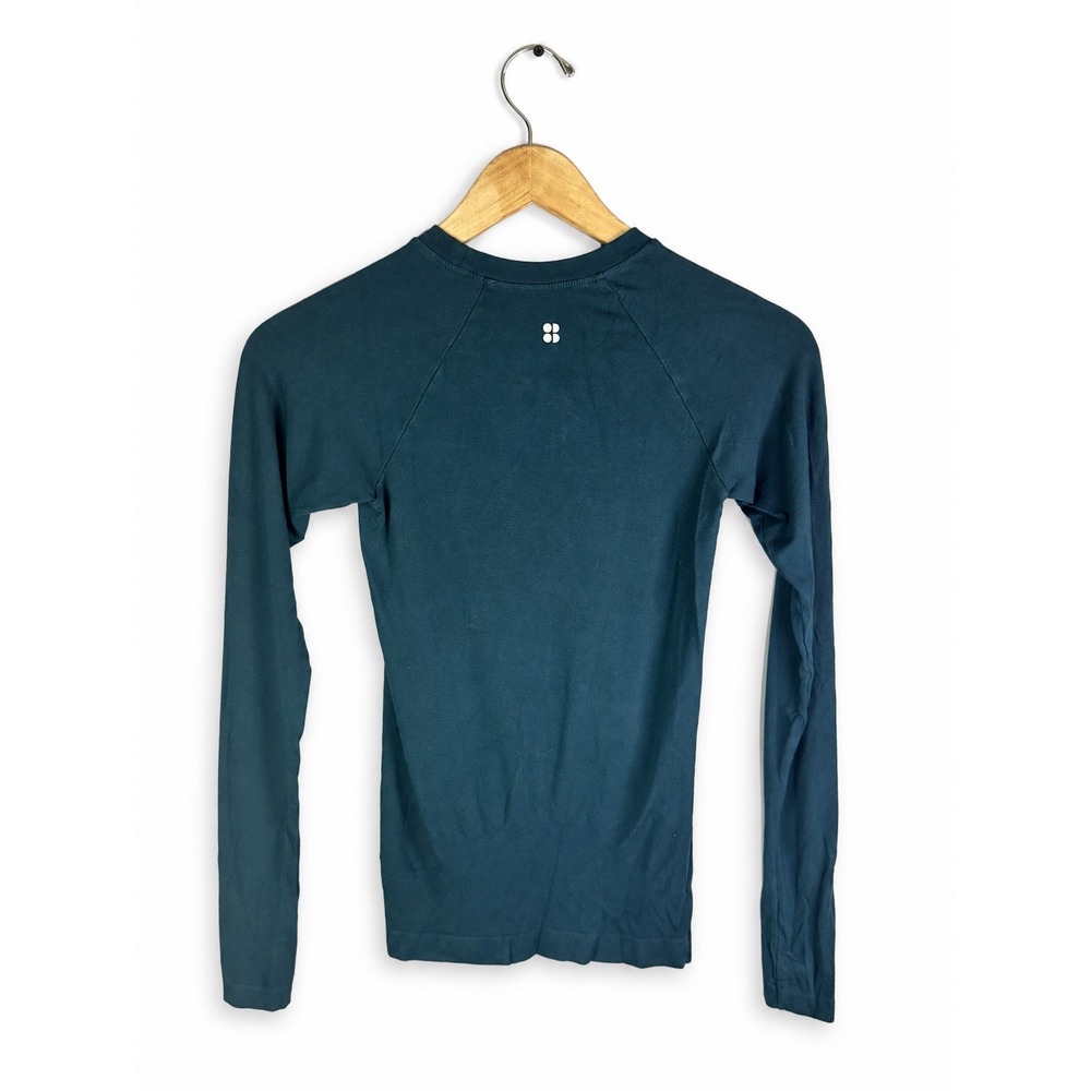 Sweaty Betty Athlete Seamless Top S Teal Bamboo Long Sleeve Yoga Workout Shirt - Picture 3 of 6